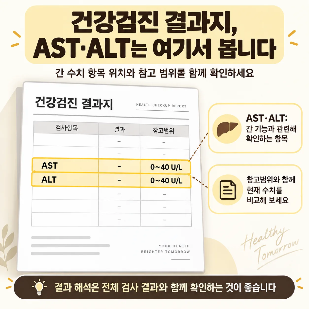 건강검진 결과지에서 AST ALT 항목 위치와 참고 범위 안내