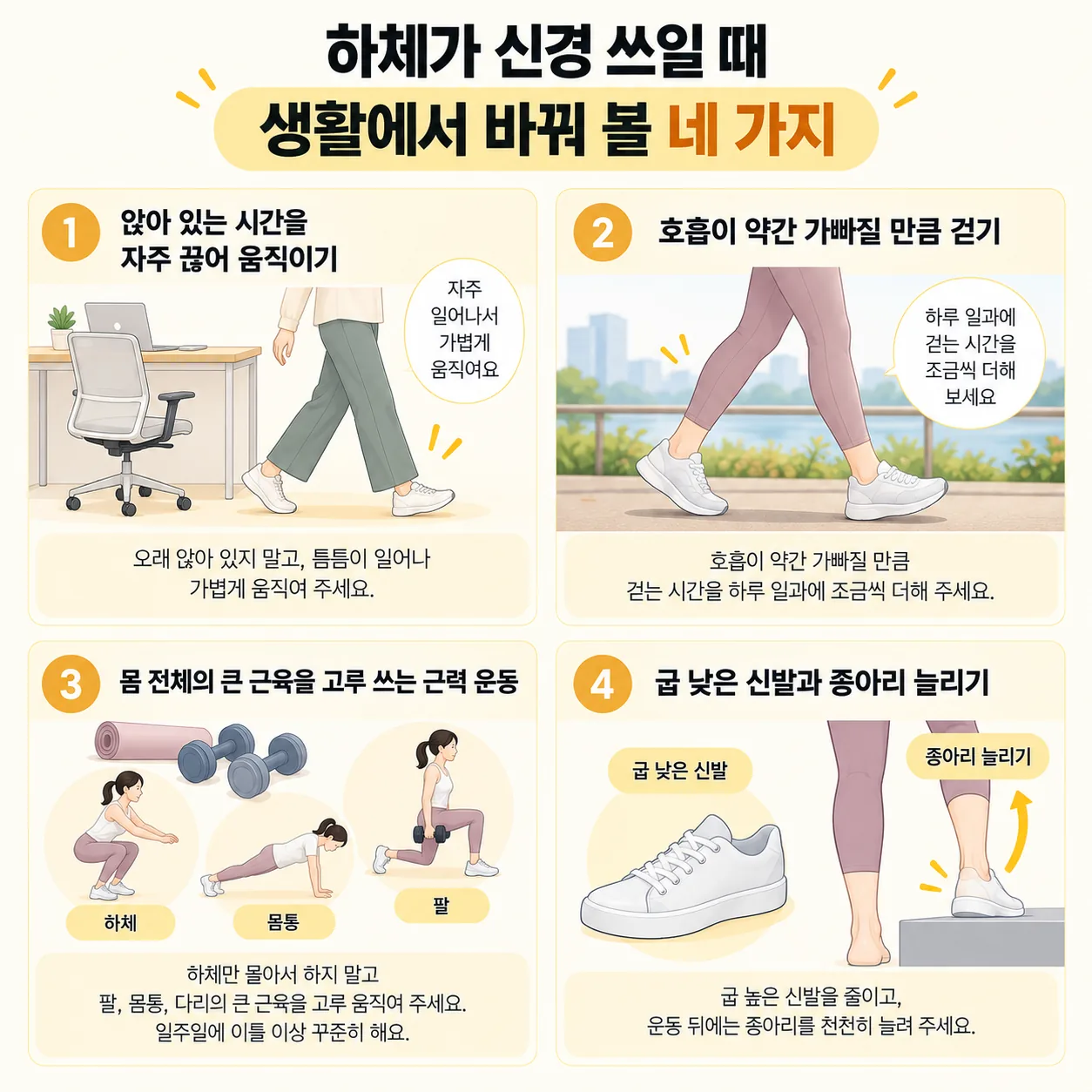 하체가 신경 쓰일 때 생활에서 바꿔 볼 네 가지 메모 표